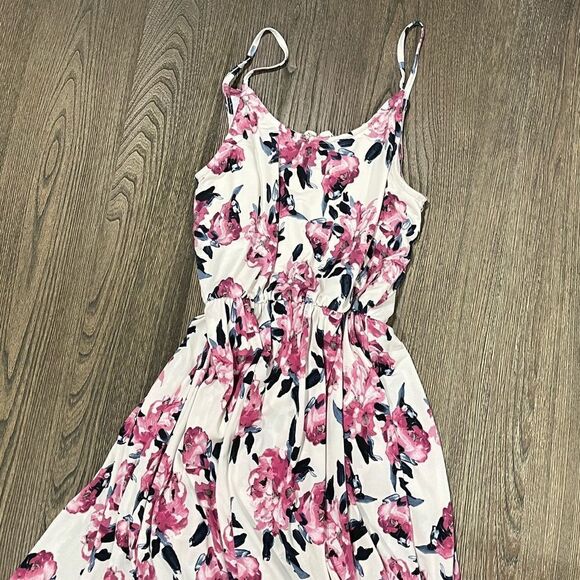 Peach Love California Romper Duster Back Floral Pattern Sleeveless Pink White M - Picture 7 of 9